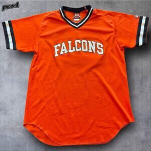 VINTAGE Falcons Jersey Mens XL Orange Wilson Made in USA V-Neck Baseball 20 90s